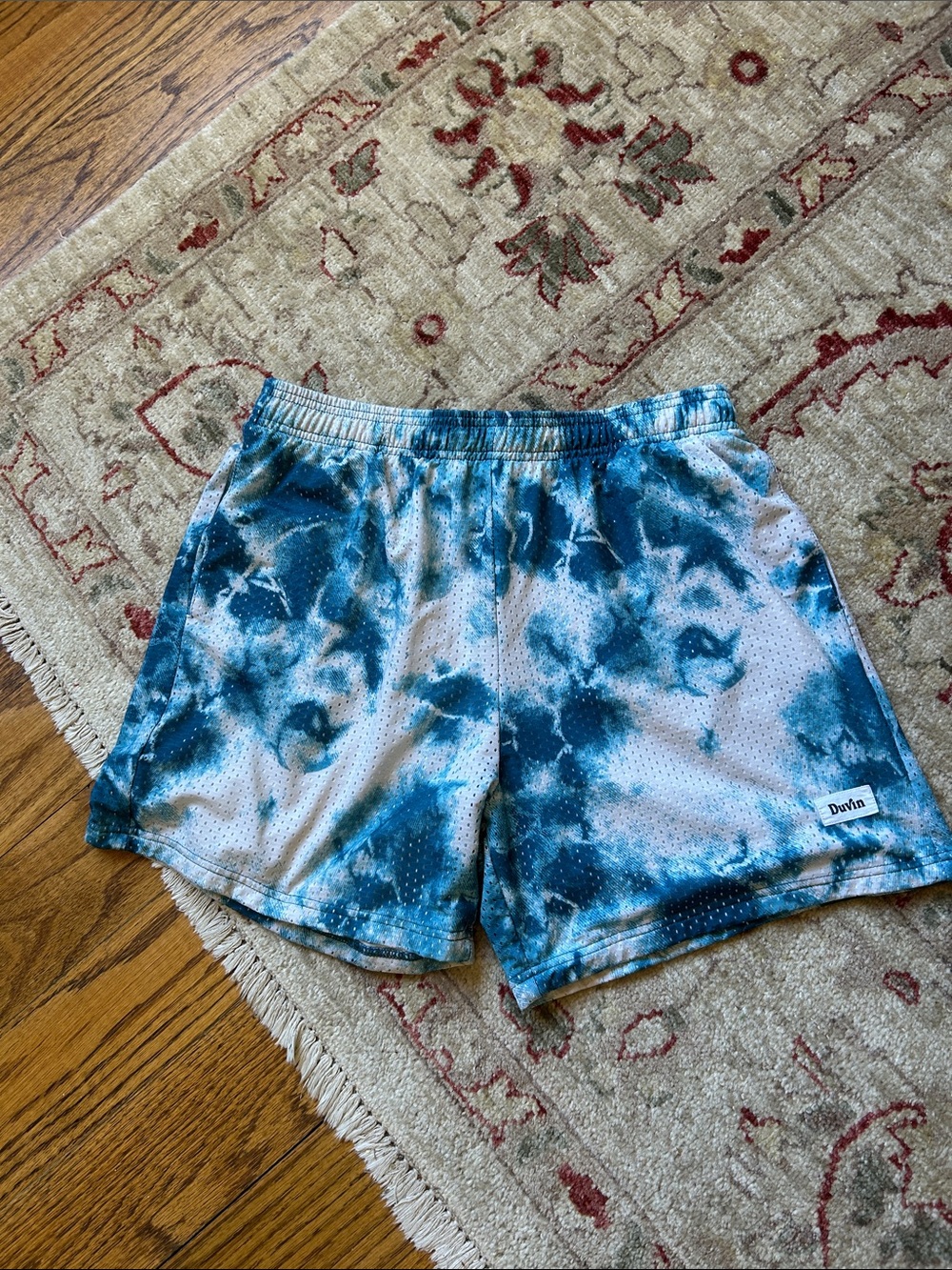 Duvin Men's Teal Tie-Dye Mesh Athletic Shorts